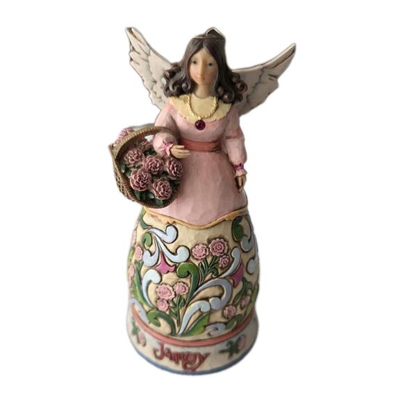 Jim Shore January Angel Birthday Girl Garnet Stone Figurine #4012550 Carnations - Picture 2 of 12